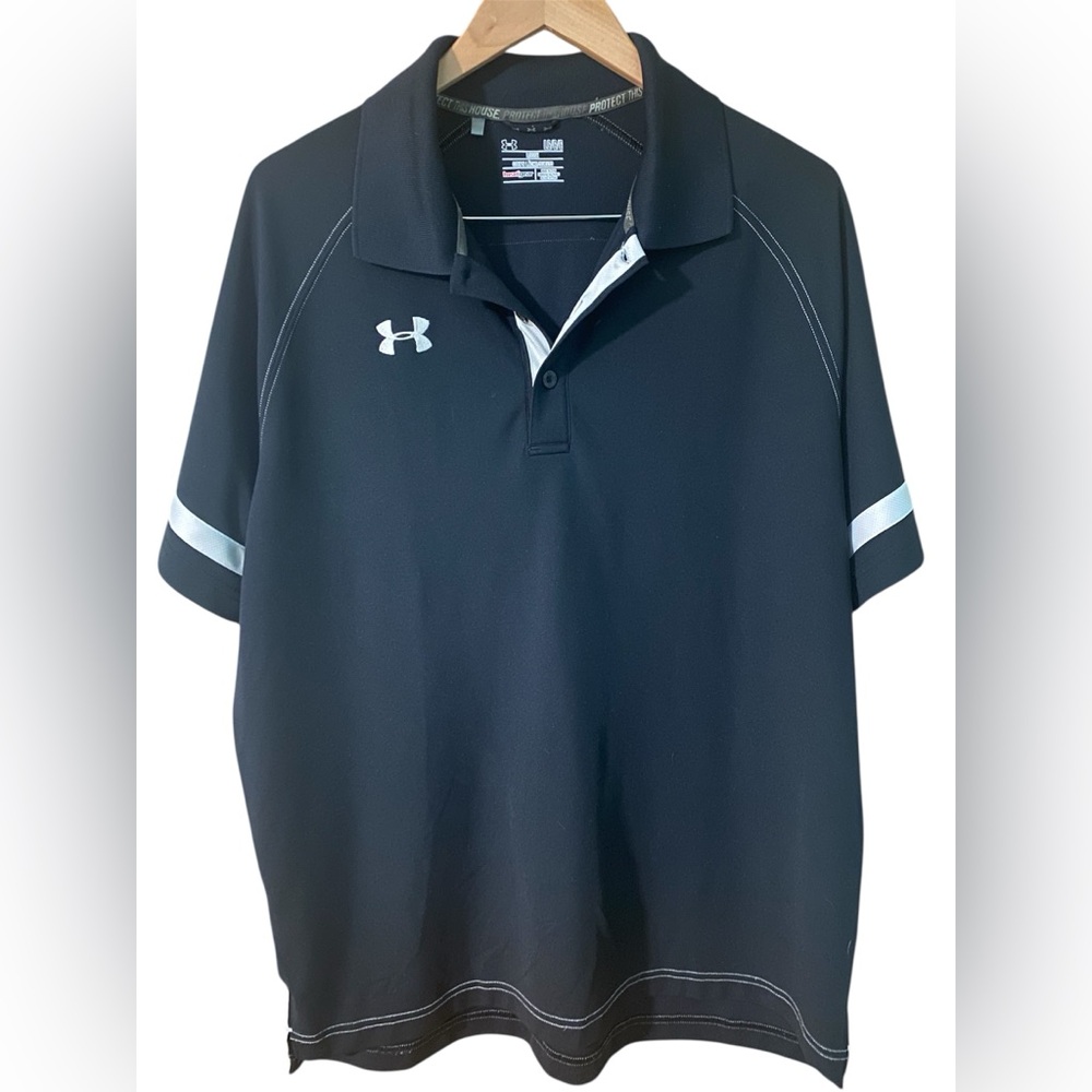 Under Armour Short Sleeve Golf Polo Shirt Active Collared Black Size Large Men